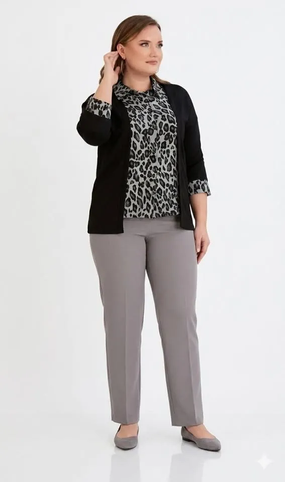 Ensemble Tunique 2-en-1 avec Cardigan (ou Ensemble Chemisier Léopard et Gilet).