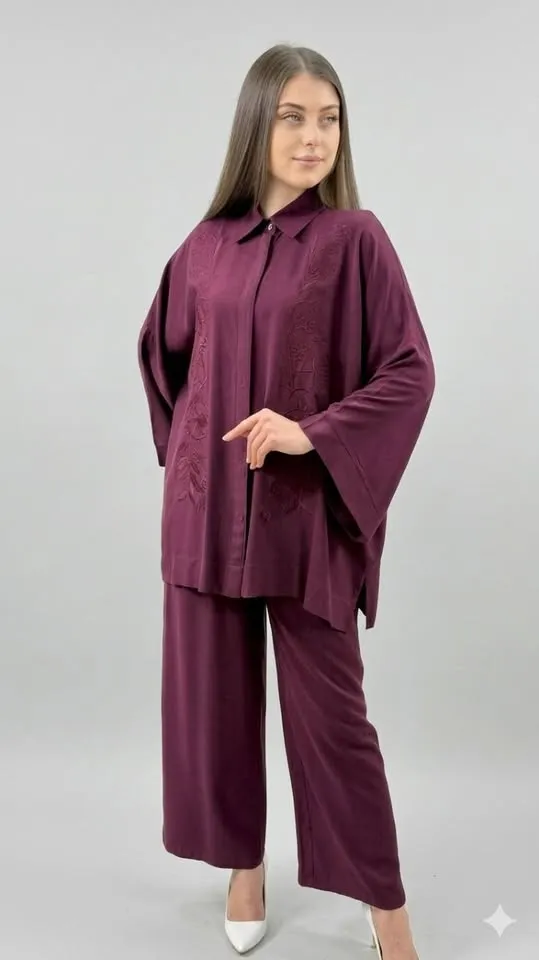 Ensemble Tunique Brodée et Pantalon Large (Style Bohème Chic).
