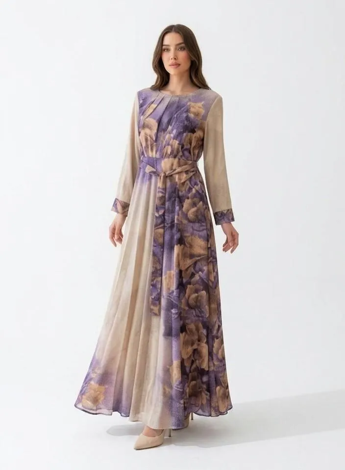 Robe Longue Évasée à Imprimé Floral (Style Robe de Soirée Fluide)