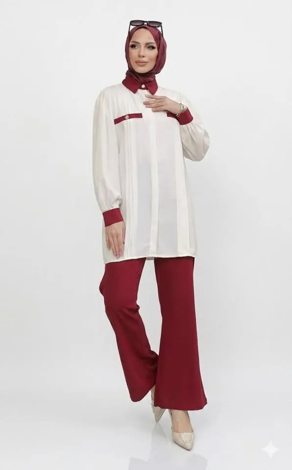 Ensemble Tunique Bicolore et Pantalon Droit (Style Modest Fashion).